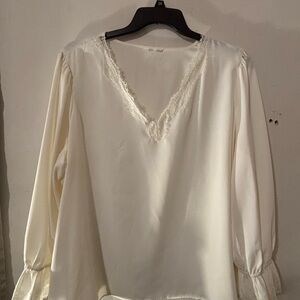 Elegant White Lace Trim Blouse